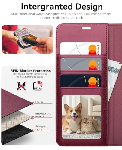 OCASE for Samsung Galaxy S26 Wallet Case, Card Holder, Burgundy | RFID Blocking, Kickstand, Magnetic Closure, PU Leather Flip Folio, Shockproof TPU Shell, Protective Phone Cover (6.3") 2026 - color: Burgundy, size: Samsung Galaxy S26
