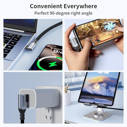Long 16.5FT Right Angle USB C-C 3.2 Gen 2x2,20Gbps Data Transfer Cable Compatible with Thunderbolt 3,90 Degree USB-C to C Cord 100W Fast Charging,4K@120Hz Output Monitor,SSD,Docking. - size: 16.5FT