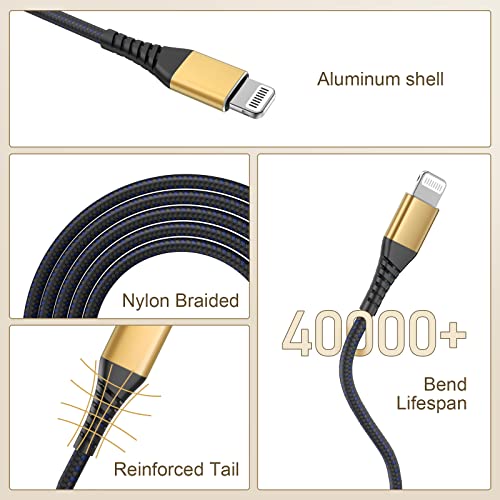 [ Apple Certified 2pack ] iPhone Charger,Lightning Cable, Fast Charging Cables for Apple iPhone 12/11/11Pro/11Max/ X/XS/XR/XS Max/8/7/6/5S/SE/iPad Mini Air (10ft, Gold) - color: Gold, size: 10foot