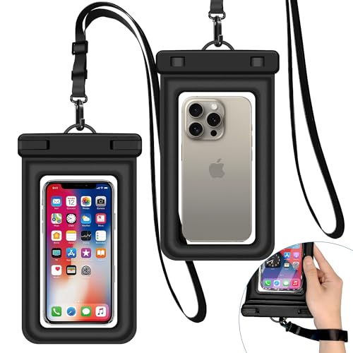 IPX8 Floating Waterproof Dry Bag 2-Pack, 7.2 Inch Waterproof Phone Pouch for iPhone 16/15/14 Pro Max Galaxy S24/S23 Adjustable Lanyard + wrist strap Beach Swimming Travel Essentials Black - color: Black