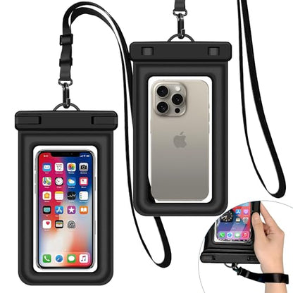 IPX8 Floating Waterproof Dry Bag 2-Pack, 7.2 Inch Waterproof Phone Pouch for iPhone 16/15/14 Pro Max Galaxy S24/S23 Adjustable Lanyard + wrist strap Beach Swimming Travel Essentials Black - color: Black
