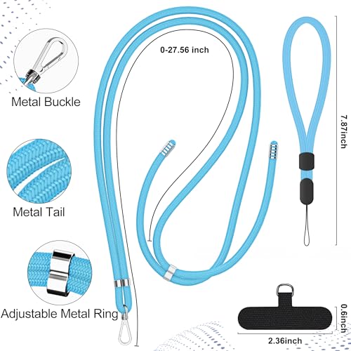 takyu Phone Lanyard, 2 Pack Adjustable Cell Phone Lanyard Crossbody Neck Strap and 2 Pack Phone Wrist Strap with Tether Tabs Compatible for iPhone Smartphones-Black Blue - color: Black+blue
