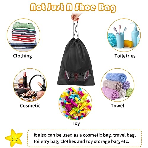 Black Travel Shoe Bags - 5 Pcs Non-Woven Packing Bags with Clear Window | 15.7" x 11.8" Waterproof Dustproof Portable Travel Shoe Storage Bag for Men and Women - color: Black, style: 5 Pack
