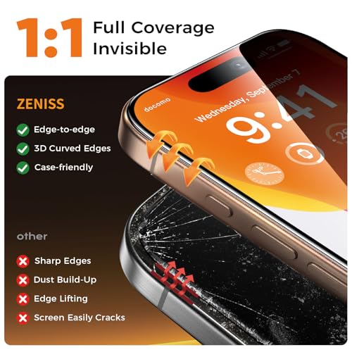 Zeniss NeverBreak 9H+ Hardness for iPhone 16 Pro Max Privacy Screen Protector 12FT Military Grade Protection (Scratch, Shatter, Drop Resistance) Tempered Glass 6.9", 2 Pack with De-Bubble Card, Black - size: iPhone 16 Pro Max