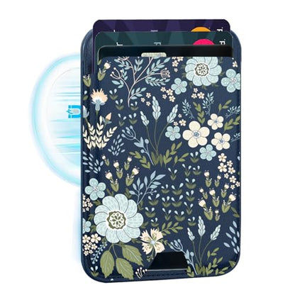 uCOLOR Upgraded Magnetic Cell Phone Wallet Card Holder-Compatible with MagSafe for iPhone 17/16/15/14/13/12 Series, Leather magsafe wallet for Back of Phone (Blue Daisy) - color: Blue Daisy