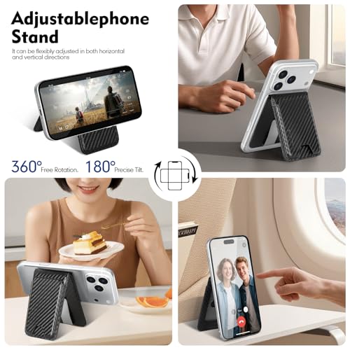 Shieldtop RFID Blocking MagSafe Wallet Stand with Card Holder,5 Card Slots & ID Window,PU Leather Magnetic Adjustable Kickstand for iPhone 12/13/14/15/16/17 Pro Max & Air Plus Series,Carbon Black - color: Carbon Black