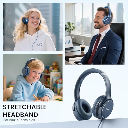 USB C Wired Over-Ear Headphones with Microphone - color: Blue