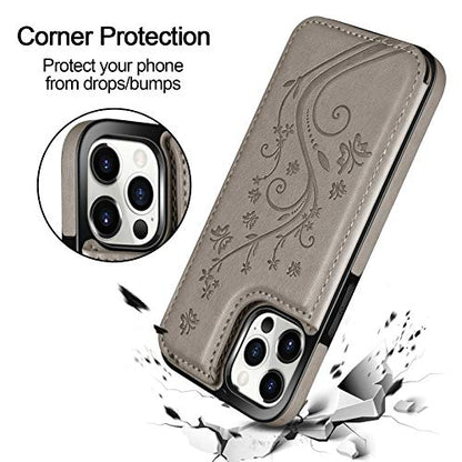 HianDier Wallet Case Compatible with iPhone 12 Pro MAX Case 5G 6.7-inch Slim Protective with Credit Card Slot Holder Flip Folio Soft PU Leather Magnetic Closure Cover, Butterfly Gray - color: Butterfly Gray
