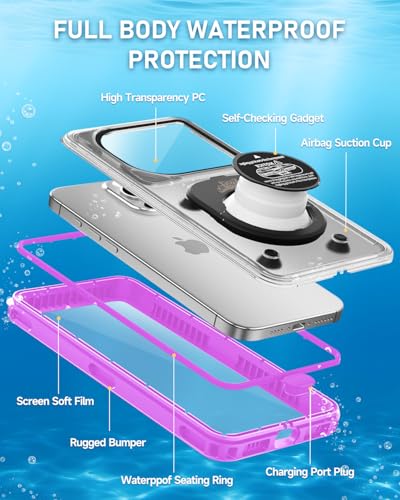 Waterproof Phone Case,IPX8 Waterproof Phone Pouch for Beach & Snorkeling Essentials,Phone Waterproof Case with Lanyard, Universal Case Up to 6.9" for iPhone,Samsung (Purple) - color: purple