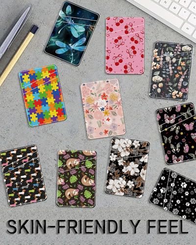 Phone Card Holder, Dual Pocket Leather Phone Wallet Adhesive Stick On, Cute Card Holder, Credit Card Holder for Phone Case Colorful Dogs - color: Colorful Dogs