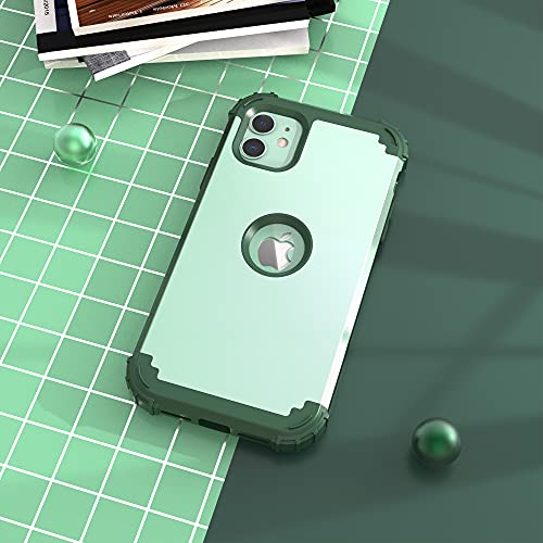 IDweel for iPhone 11 Case with Tempered Glass Screen Protector,Hybrid 3 in 1 Shockproof Heavy Duty Protection Hard PC Cover Soft Silicone Bumper Full Body Case, Mint Green - color: Mint Green
