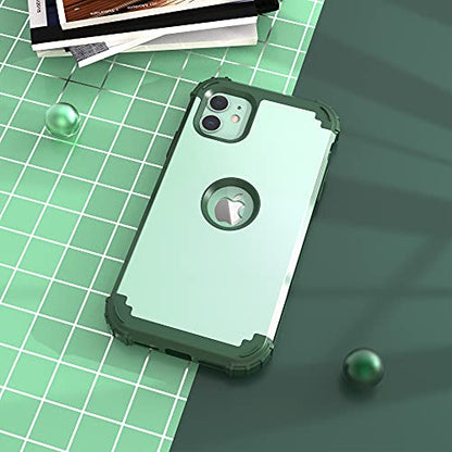 IDweel for iPhone 11 Case with Tempered Glass Screen Protector,Hybrid 3 in 1 Shockproof Heavy Duty Protection Hard PC Cover Soft Silicone Bumper Full Body Case, Mint Green - color: Mint Green