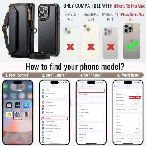 Strapurs for iPhone 15 Pro Max Magnetic Detachable Wallet Case, Black - color: (Detachable with Magsafe)-Black, size: iPhone 15 Pro Max - 6.7"