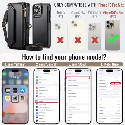 Strapurs for iPhone 15 Pro Max Magnetic Detachable Wallet Case, Black - color: (Detachable with Magsafe)-Black, size: iPhone 15 Pro Max - 6.7"