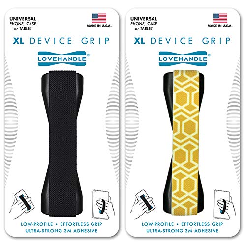 LOVEHANDLE XL Phone + Tablet Grip 2-Pack - Black and Honeycomb