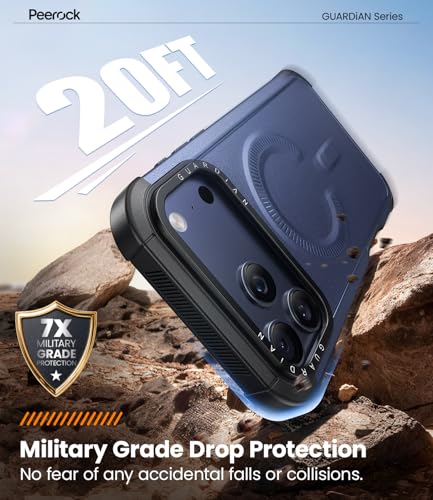 Heavy Duty for iPhone 17 Pro Max Case, 20FT Military Dropproof Blue | Dual-Layer Shockproof Protective Phone Case, Fit for Mag safe, Rugged Tough Durable Cover, GUARDiAN Series - Blue - color: Blue