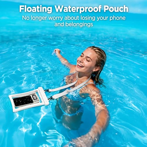 CACOE Floatable Waterproof Phone Pouch 2 Pack Up to 10.0",White+Light Blue | Floatable, IPX8 Waterproof Phone Case,Adjustable Lanyard,Dry Bags for Beach/Cruise/Travel/Camping/Kayak/Vacation Essentials - color: White+Light Blue, size: Up to 10.0"-Floatable