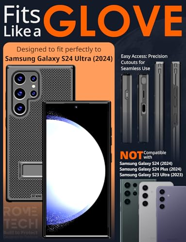 Designed for Samsung Galaxy S24 Ultra Case with Belt Clip Holster | Rugged Cover with Strong Magnet & Kickstand Heavy Duty Combo - Black - color: Black, style: Galaxy S24 Ultra