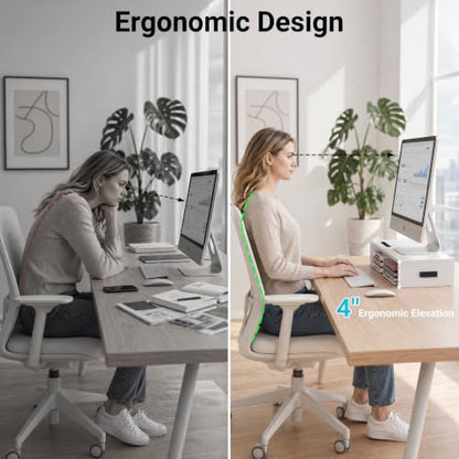 BONTEC Monitor Stand Riser with Cellphone Holder & Cable Management - color: White, size: 16.7 Inch