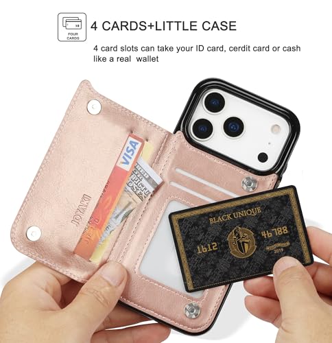for iPhone 17 Pro Max Wallet Case with Screen Protector, Slim PU Leather Protective Case with Card Holder[RFID Blocking] Kickstand Cover 6.9“-Rose Gold - color: Rose Gold