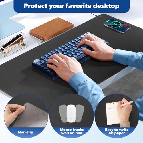 Wireless Charging Desk Mat, Mouse Pad,Black-R, 32 * 16inch - color: Black-r, size: 32" x 16"