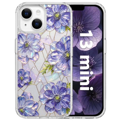 for iPhone 13 Mini 5.4" Magnetic Case【Compatible with MagSafe】 Aesthetic Oil Painting Stained Glass Flower Design, Slim Fit Hard PC Back Shockproof Cute Clear Phone Cover, Purple - color: Purple, size: iPhone 13 Mini