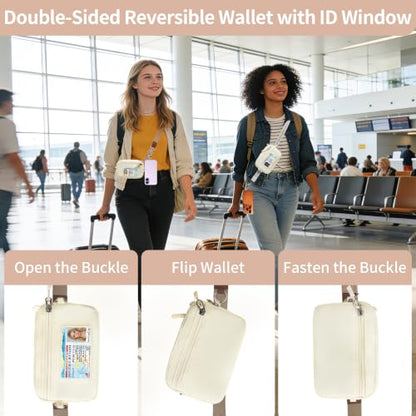 FUVLIFE Clip and Go Strap for Phone with Wallet Crossbody Lanyard (Beige) - color: Beige