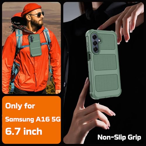 for Samsung Galaxy A16 5G Case with Belt Clip Holster & Kickstand,Military Grade Drop Tested Shockproof Heavy Duty Rugged Cover,w/2X Screen Protectors Defender Bumper Protective Cases (Dark Green) - color: Dark Green