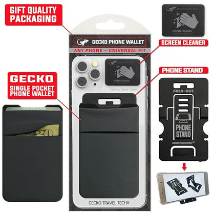 Gecko Travel Tech Double Pocket - Adhesive Card Holder - Cell Phone Pouch - Stick on Spandex Pocket - Carry Credit Cards and Cash (GRAY-BLANK-) - color: GRAY--BLANK--