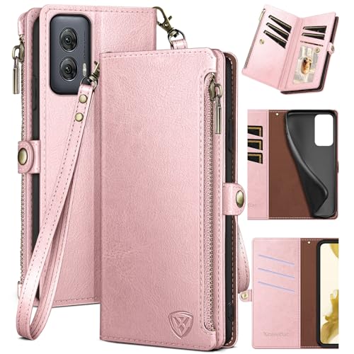 XcaseBar for Motorola Moto G Power 5G 2024 Wallet case with Zipper Credit Card Holder【RFID Blocking】,Flip Folio Book PU Leather Phone case Shockproof Cover Women Men for Power 5G 2024 case Rose Gold - color: Rose Gold