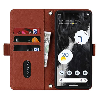 Crossbody Wallet for Google Pixel 7 Case with Strap,6.3",Brown | Long Shoulder Strap,Credit Card Holder, PU Leather, Handbag Purse, Kickstand, Make Up Mirror, Cover Case, for Women Girls - color: Brown