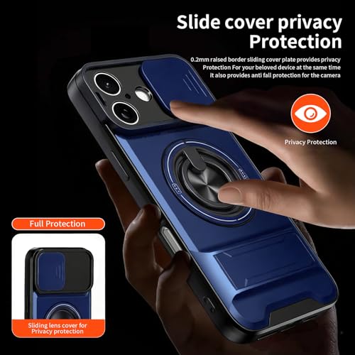 Dssairo for iPhone 17 case with 360°Rotation Magnetic Ring Compatible with MagSafe Slide Camera Cover Foldable Stand Military-Grade Shockproof Protective case (Blue, iPhone 17) - color: Blue, size: iPhone 17