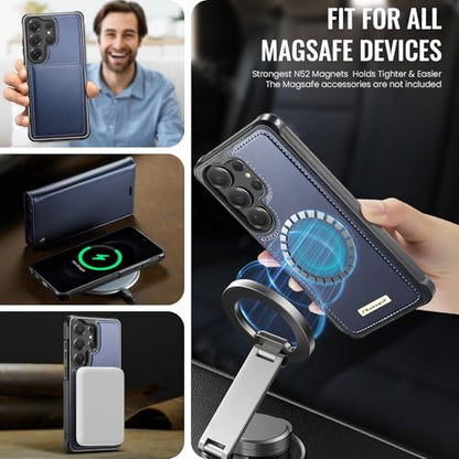 for Samsung Galaxy S25 Ultra 2in1 Detachable Wallet Case, Deepblue | Compatible with Magsafe, Magnetic, RFID Blocking Card Holder, Shockproof, Kickstand, Wireless Charging, PU Leather Flip Cover - color: Deep Blue, size: Galaxy S25 Ultra - 6.9"