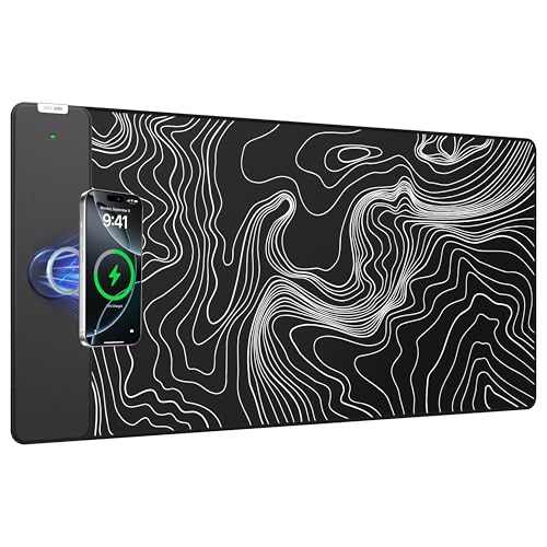 Magnetic Wireless Charging Mouse Pad, 31.5"x15.8" Large Desk Mat - color: Black-31.5"x15.8"-Mag-Contour