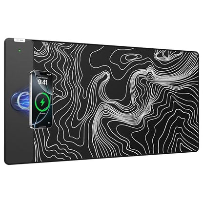 Magnetic Wireless Charging Mouse Pad, 31.5"x15.8" Large Desk Mat - color: Black-31.5"x15.8"-Mag-Contour