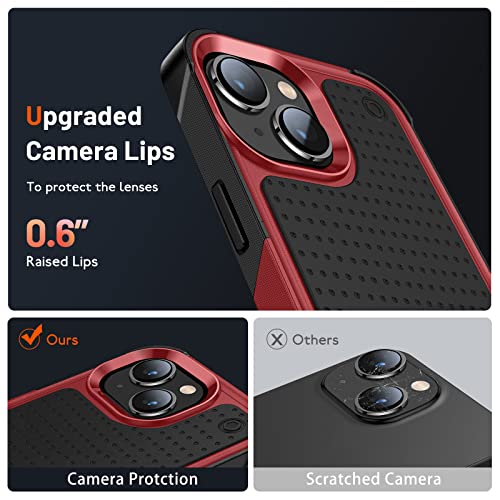 Designed for iPhone 14 Case iPhone 13 Case 2 in 1 Gift Militay Grade Drop Protective Rugged Heavy Duty Cover Shockproof Case for iPhone 14 Phone Case for Women Men boy Girl (Red+Black) - color: Red+Black