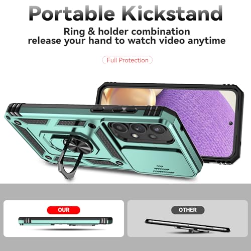 for Galaxy A35 5G Case,with Screen Protectors and Camera Cover,[Military Grade] 16ft.Drop Tested Cover with Magnetic Kickstand Protective Case for Samsung A35 5G, Green - color: Green