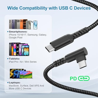 Basesailor USB C to USB C 60W Cable 6.6FT with USB A Adapter Right Angle - color: Black, size: 6.6FT/2M