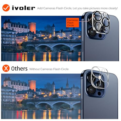 ivoler 3 Pieces Tempered Glass Screen Protector for iPhone 15 Pro 6.1 Inch with 3 Pieces Rear Camera Protector, Easy Installation Tool, 9H Hardness, Anti-Scratch, Bubble-Free - size: iPhone 15 Pro 6.1 Pouces