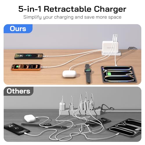50W Retractable Wall Charger with Dual Cables, Retractable Phone Charger - size: Type-C+Type-C Cables
