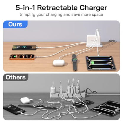 50W Retractable Wall Charger with Dual Cables, Retractable Phone Charger - size: Type-C+Type-C Cables