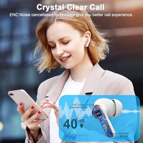 Wireless Earbuds, Bluetooth 5.4 Headphones, 50H Playtime in Ear Earphones - color: Rose gold