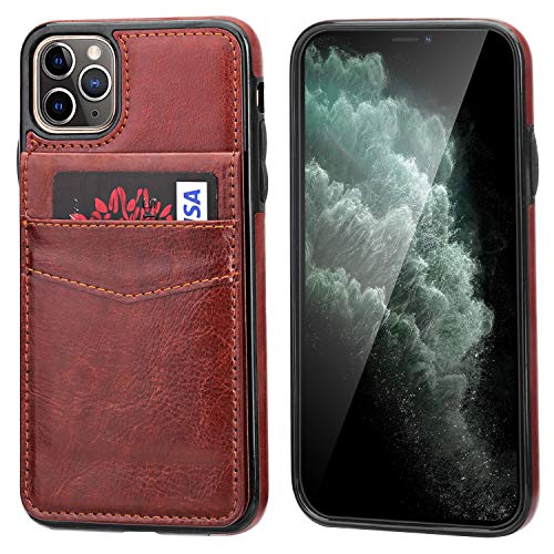KIHUWEY for iPhone 11 Pro Max Wallet Case Card Holder Kickstand, Brown | Credit Card Slots, PU Leather, Magnetic Clasp, Flip Heavy Duty Protection Cover for Men and Women - color: Brown