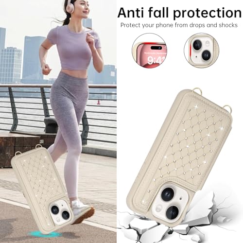 for iPhone 11 Wallet Case with Card Holder Slots and Strap, RFID Blocking Magnetic Flip Folio Cover, Crossbody Purse Protection Case with Kickstand,Beige Diamond - color: Beige Diamond, size: iPhone 11(6.1")