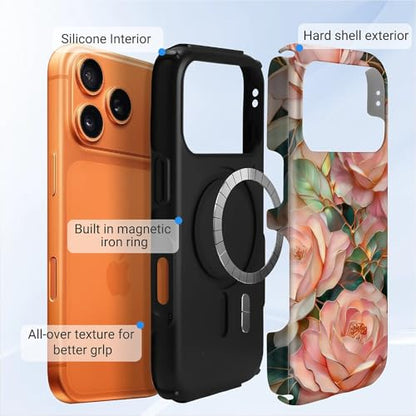 Case for iPhone 17 Pro | Anti-Slip Side Handle| Bold Protective Design | Compatible with MagSafe | Stained Glass Pink Flower | - color: Stained Glass Pink Flower, size: iPhone 17 Pro