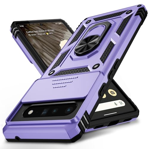 Vinve for Google Pixel 6 Pro Case with Slide Lens Cover, Military Grade Drop Protection, Magnetic Rotated Ring Holder Kickstand Protective Phone Case (Lavender) - color: Lavender ,Military Grade 2nd gen.