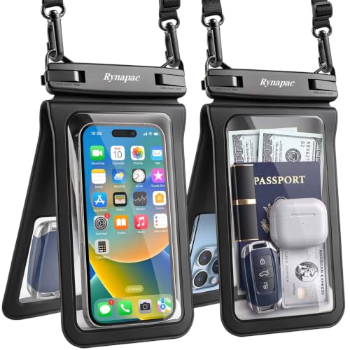 Rynapac Waterproof Phone Pouch 2 Pack, IPX8 Double Space Waterproof Phone Case with Lanyard for iPhone 17/16/15 Pro Max, Galaxy S26 Ultra, Cell Phone Dry Bag for Beach Cruise Essentials, Up to 8.5’’ - color: Black+Black