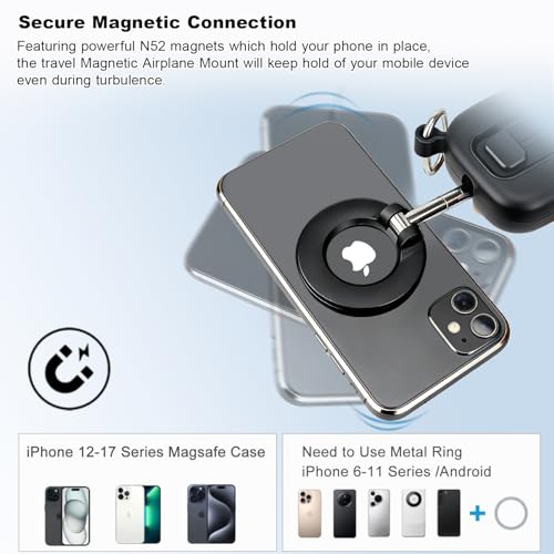 koolehaoda Airplane Phone Holder Travel Essentials Magnetic for MagSafe - color: Black