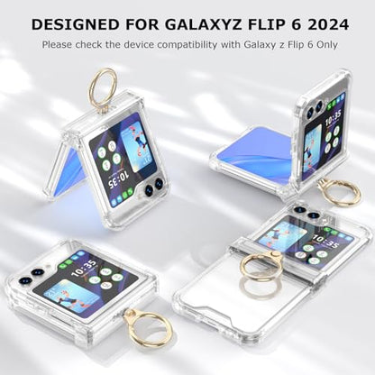 Case for Samsung Galaxy Z Flip 6 Case with Ring Shockproof Kickstand Hinge Protection Phone Cover for Samsung Galaxy Z Flip 6 5G(Crystal) - color: Crystal