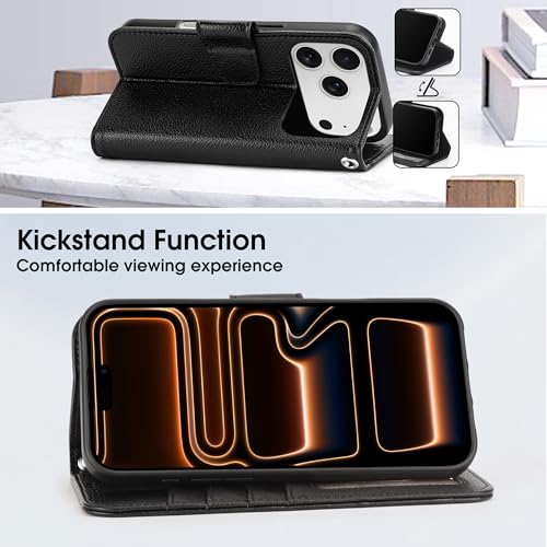 Arae Compatible with iPhone 17 Pro Max Case Wallet with Card Holder, Wristlet Strap Wallet Flip Cover for iPhone 17 Pro Max 6.9 inch Men/Women, RFID Blocking, Kickstand, Litchi Black - color: Litchi Black, size: iPhone 17 Pro Max 6.9 inch